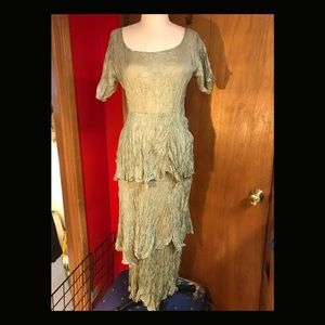 Holly Lueders Silk 2 pc Crinkle Dress Sage Sz M